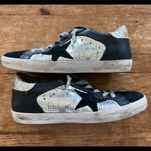 Golden Goose Superstar Sneakers Black Silver Metallic Sz 38